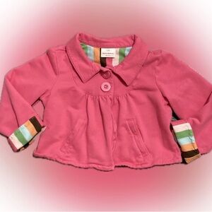Hanna Andersson Girl’s Pink Dress Coat with Striped Cuffs. Size 130 or 8